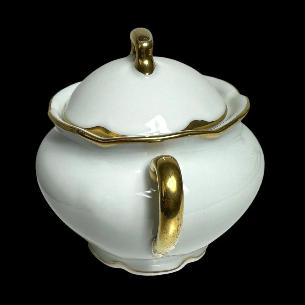 Vintage Epiag Royal Czechoslovakia White Porcelain Gold Trim Sugar & Creamer Set
